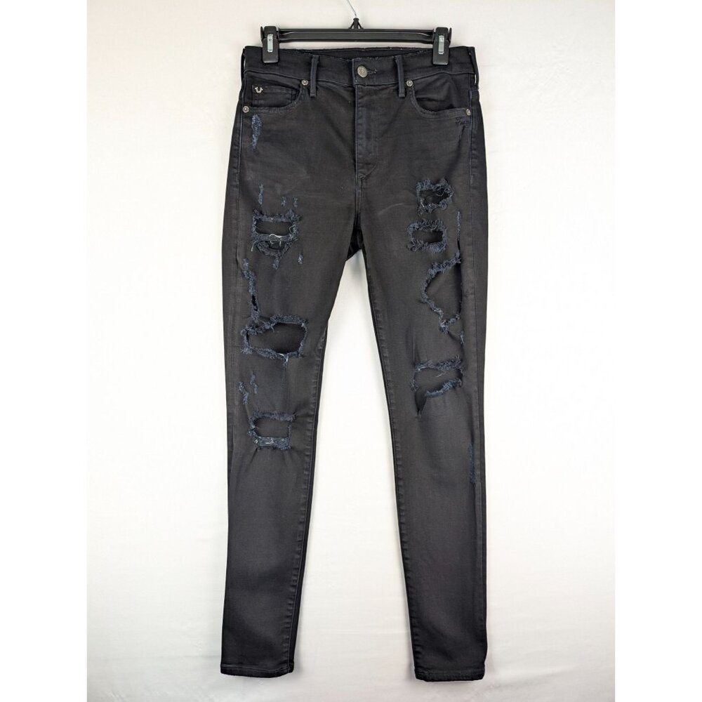 True Religion‎ Jeans Womens 28 Black Halle Distressed Denim USA Made